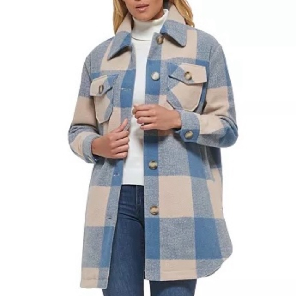 Calvin Klein Oversized T-Shirt Jacket Plaid Blue beige Small